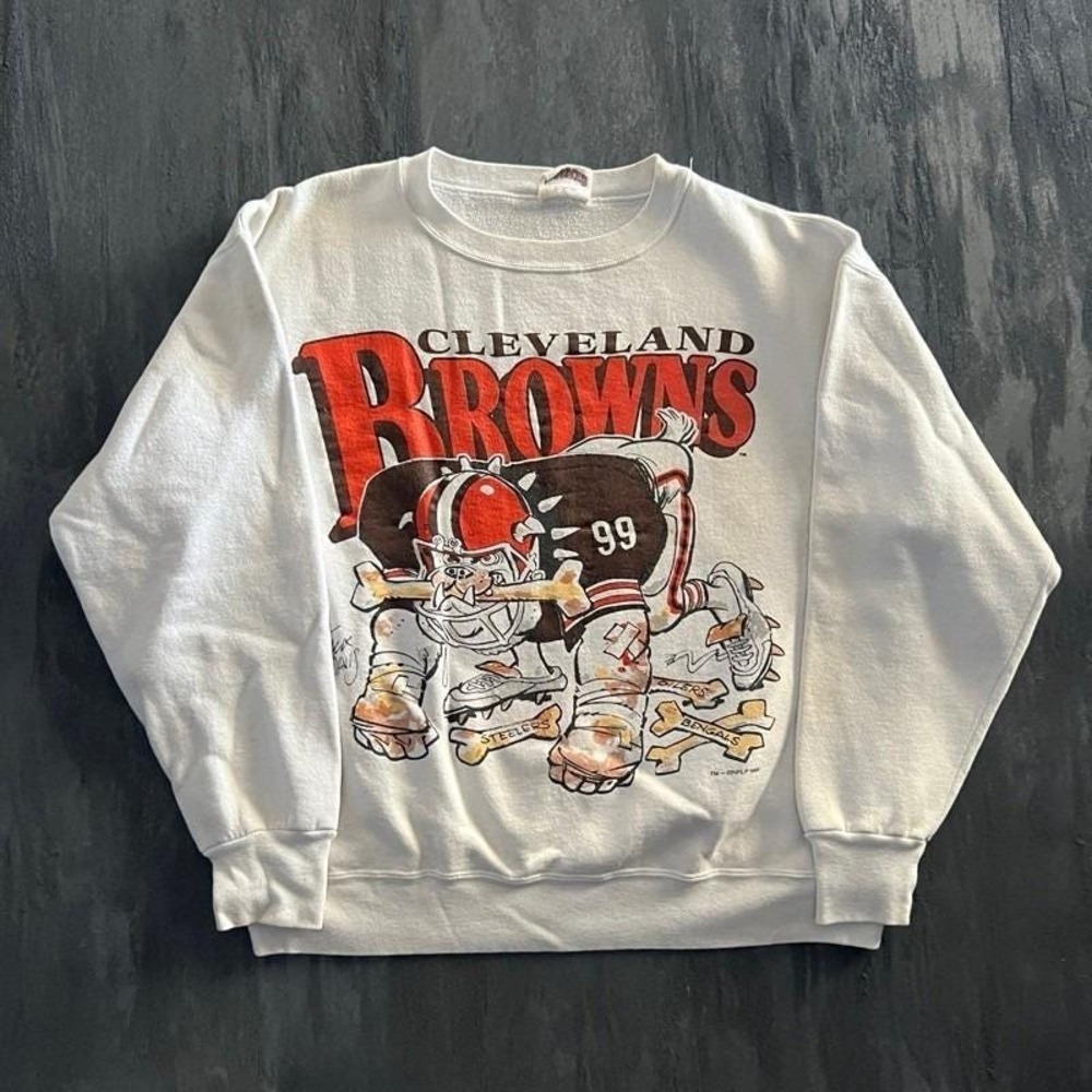 Vintage Cleveland Browns Sweatshirt Mens Medium White 1990s NFL‎
